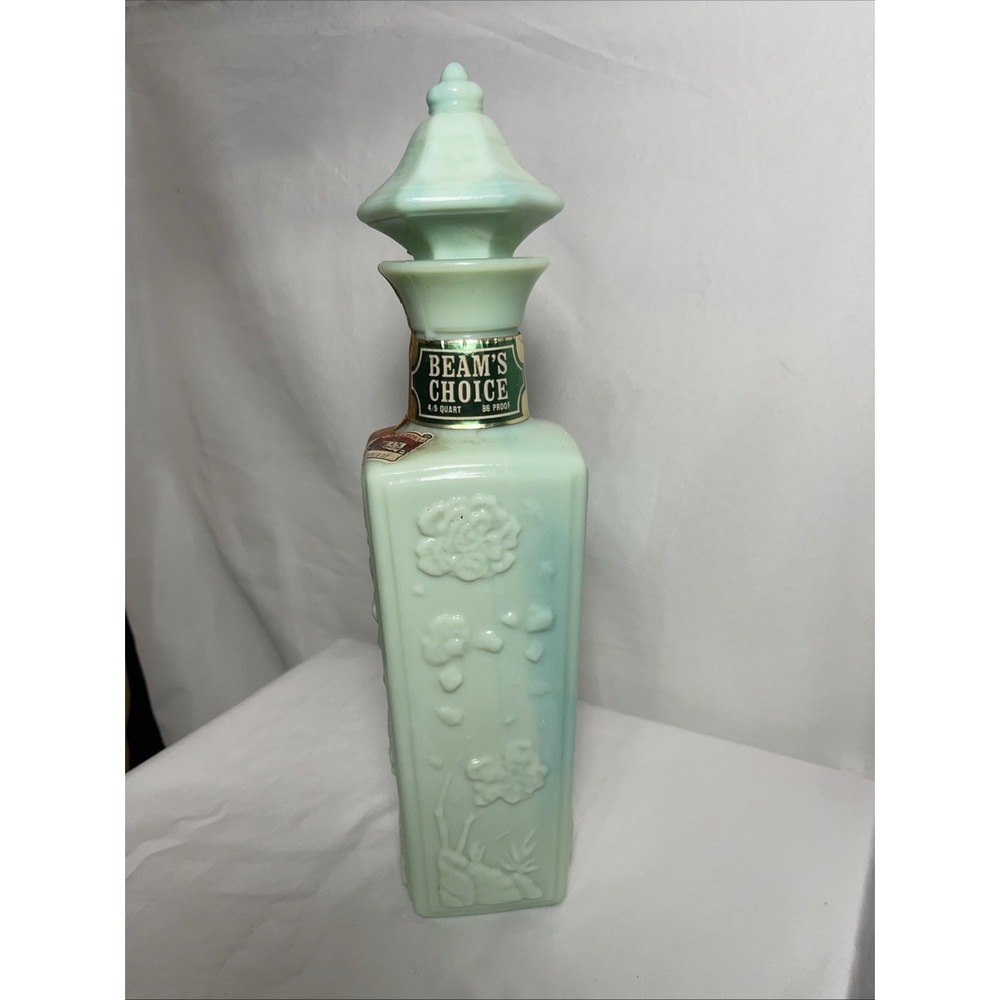 Empty Jim Beam Slag Green Liquor Decanter with Stopper 1972 Beautiful